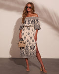 Solstice Spirit Paisley Off The Shoulder Midi Dress