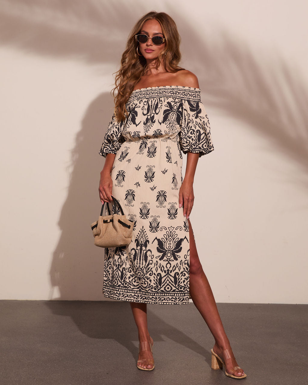 Solstice Spirit Paisley Off The Shoulder Midi Dress