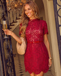 Wandering Heart Belted Floral Lace Mini Dress