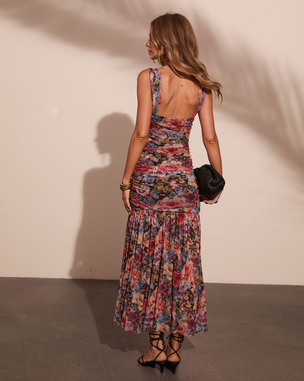 Wild Reverie Ruched Floral Midi Dress