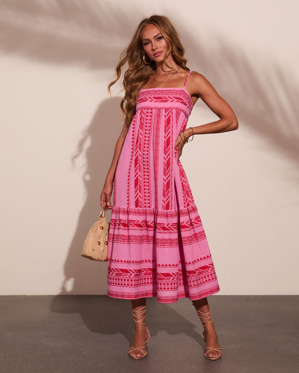 Artisan Breeze Cotton Aztec Embroidered Midi Dress
