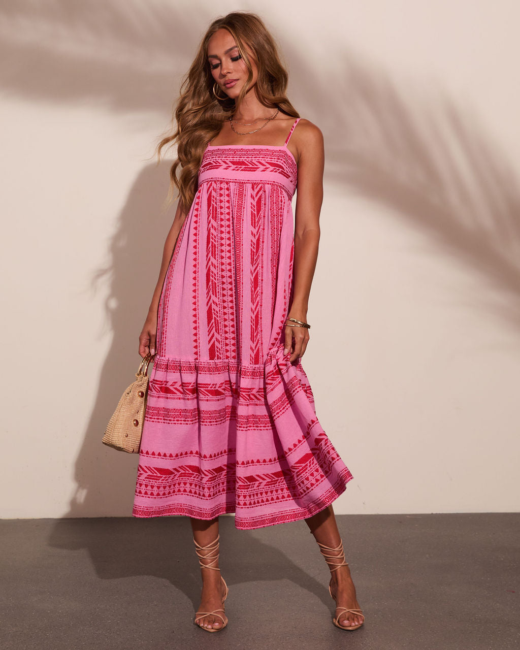 Artisan Breeze Cotton Aztec Embroidered Midi Dress