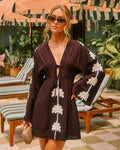 Palm Aura Tropical Linen Blend Cut Out Mini Dress