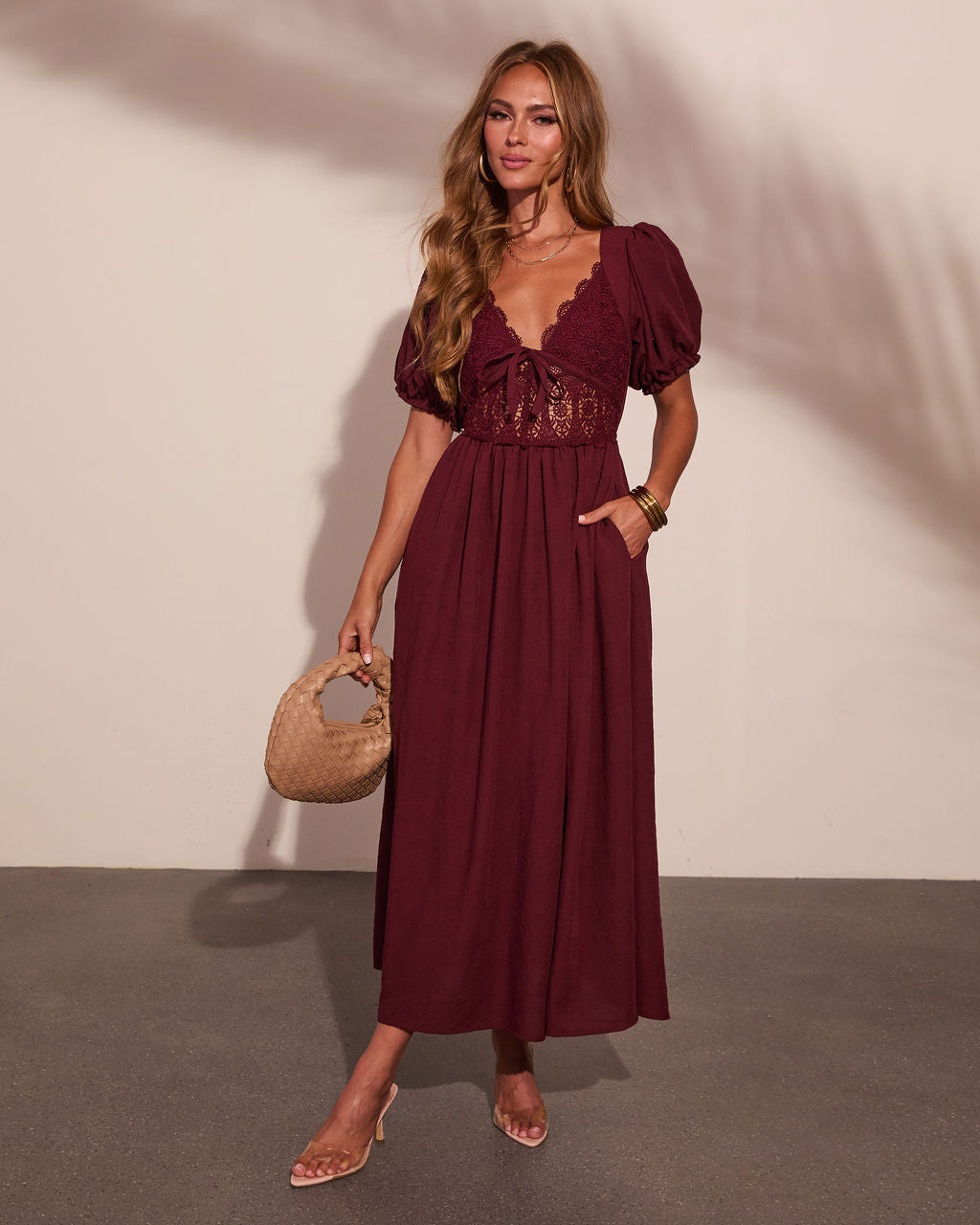 Shelby Linen Blend Lace Bodice Maxi Dress