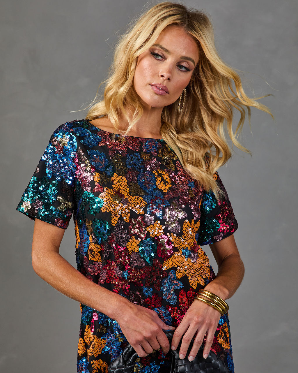 Wild Clover Floral Sequin Mini Dress