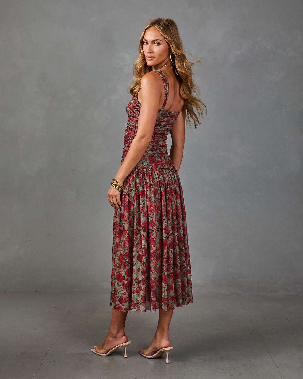 Orchard Lane Floral Mesh Maxi Dress
