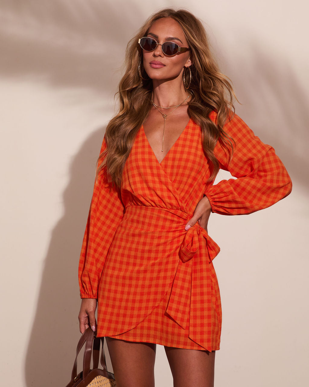 Happy Toast Gingham Wrap Tie Mini Dress