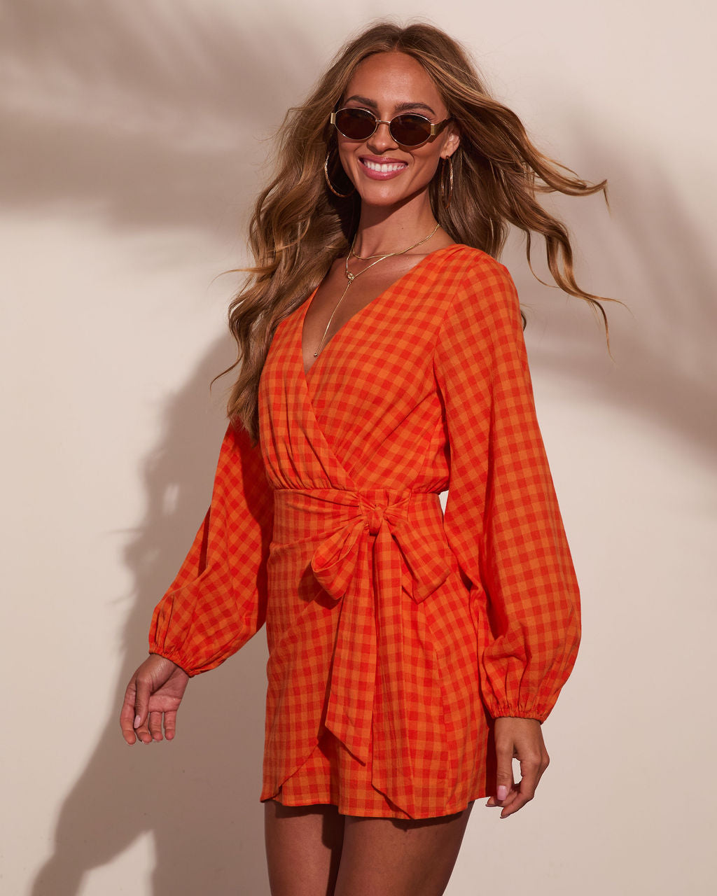 Happy Toast Gingham Wrap Tie Mini Dress