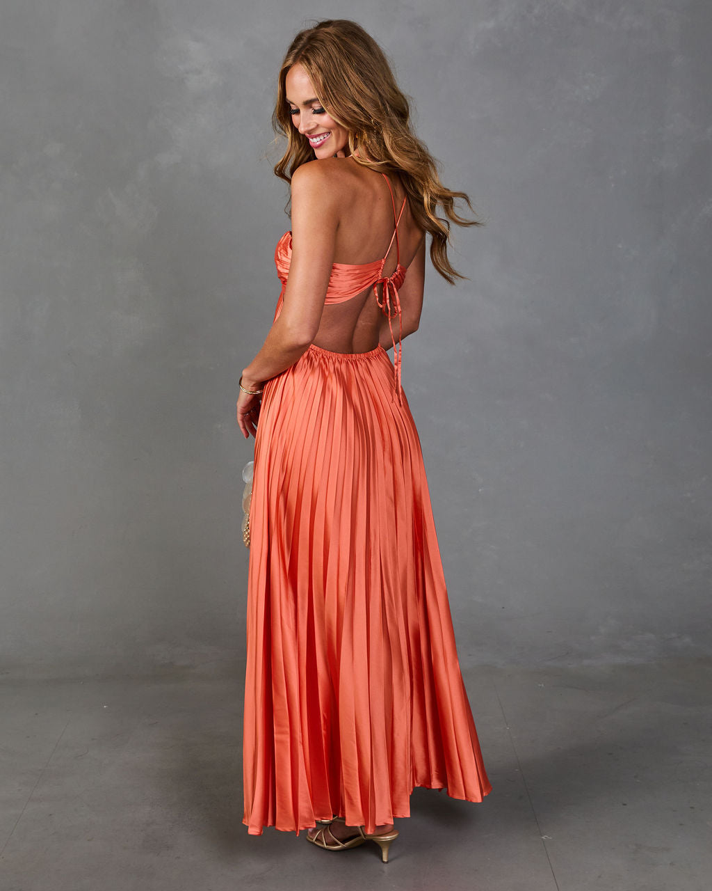 Endless Light Pleated Satin Maxi Dress