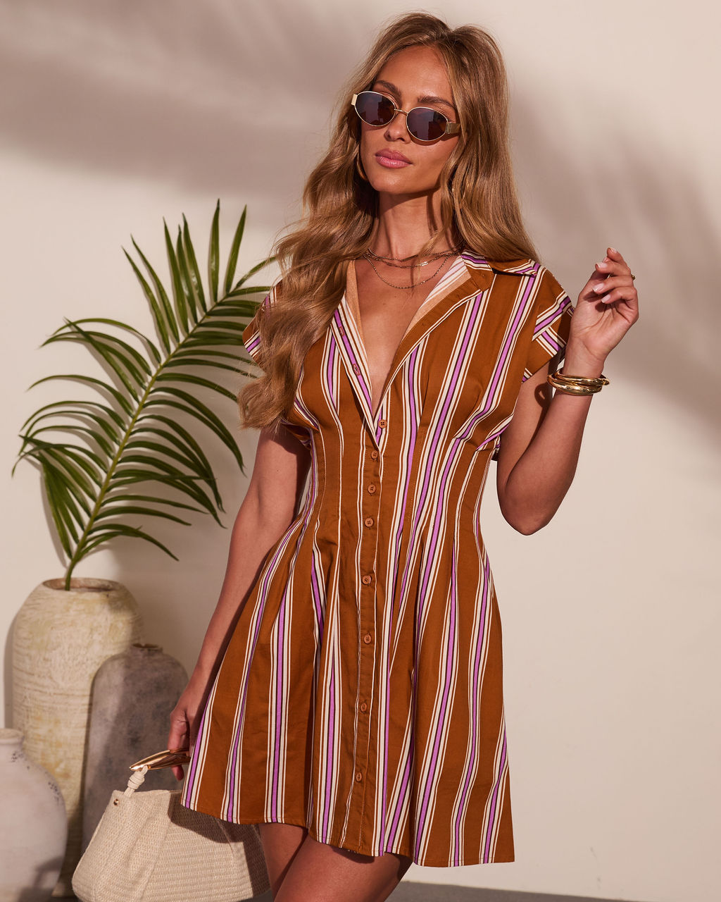 Shore Mist Cotton Striped Mini Shirt Dress