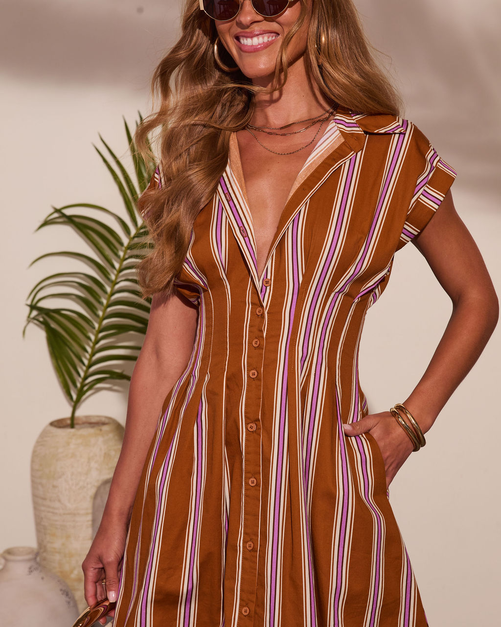Shore Mist Cotton Striped Mini Shirt Dress