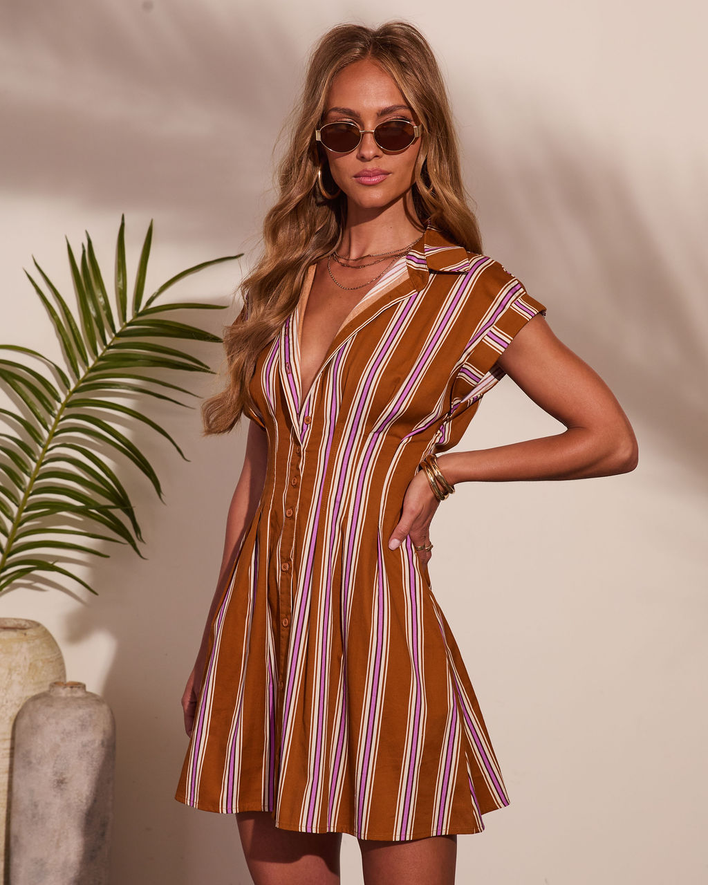 Shore Mist Cotton Striped Mini Shirt Dress