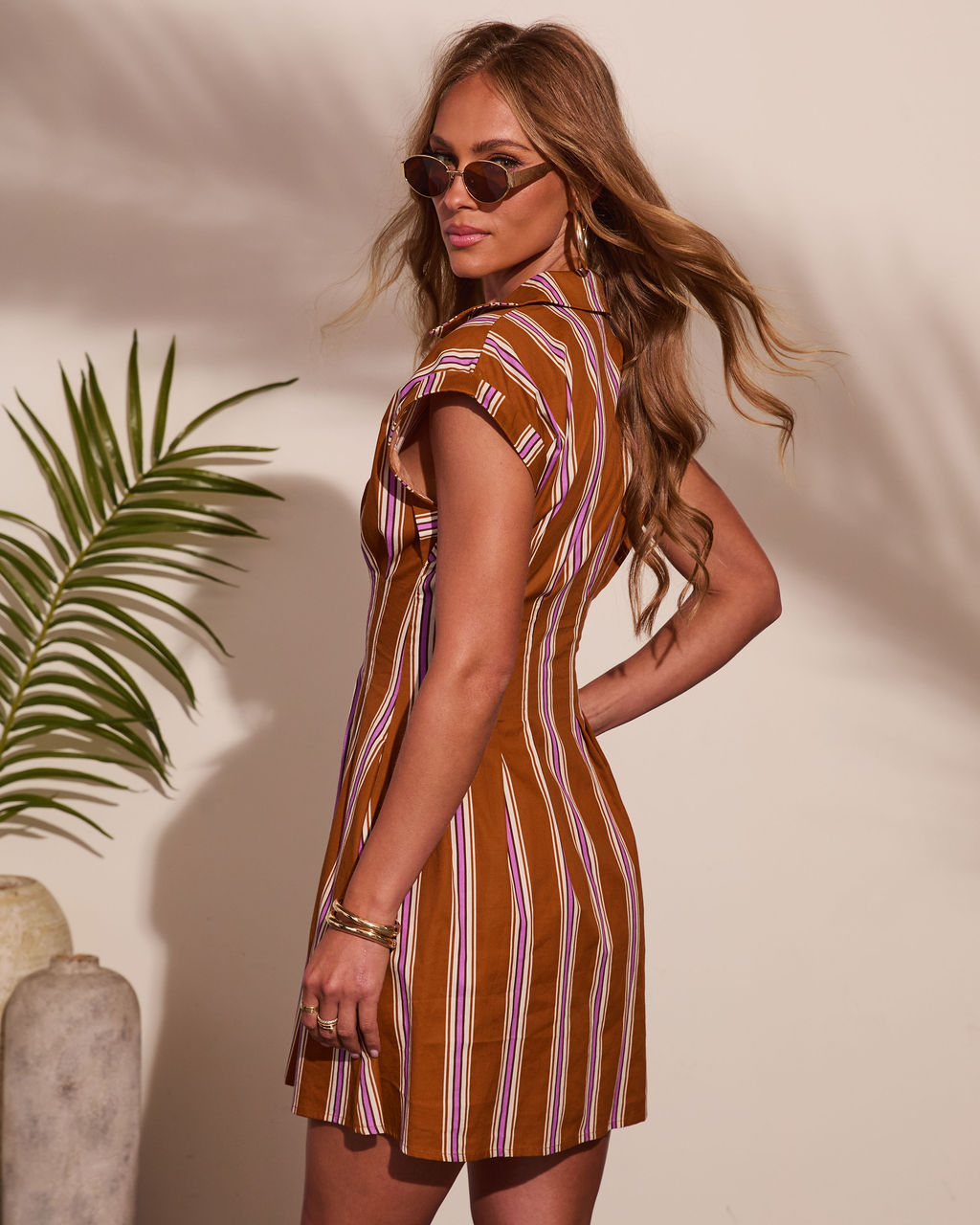 Shore Mist Cotton Striped Mini Shirt Dress
