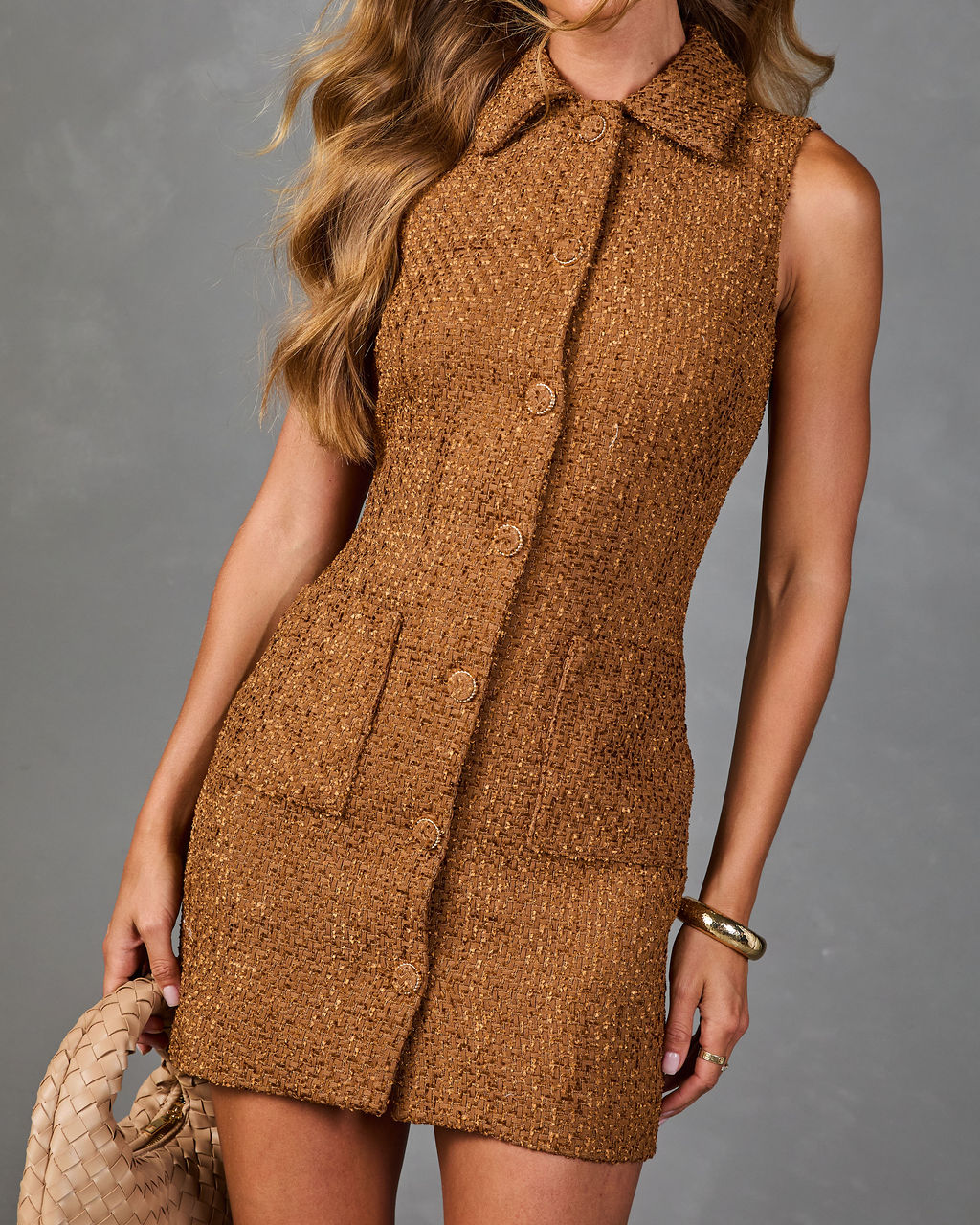 Cocoa Muse Tweed Mini Shirt Dress