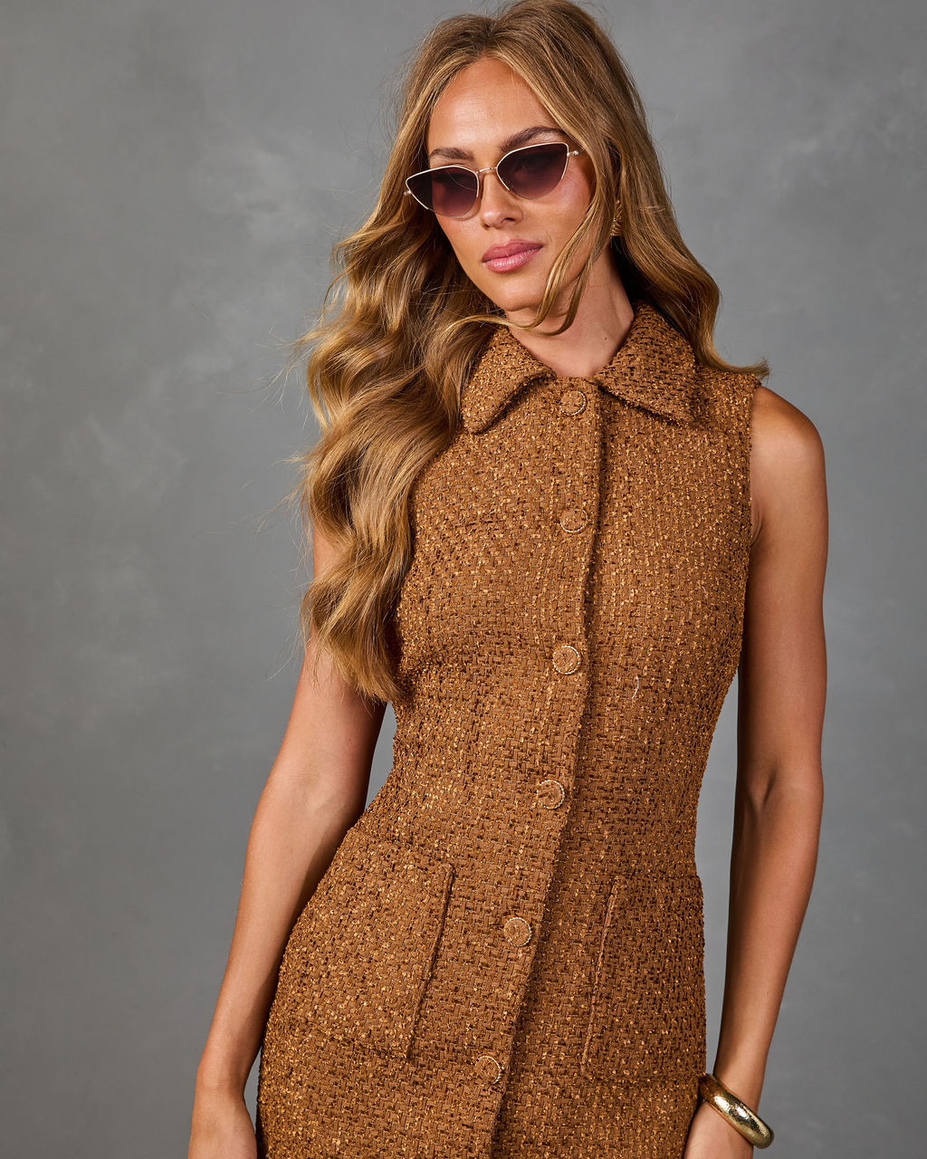 Cocoa Muse Tweed Mini Shirt Dress