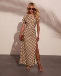 Collected Calm Ruched Plaid Maxi Dress