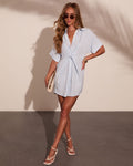 Luciah Twisted Striped Mini Shirt Dress