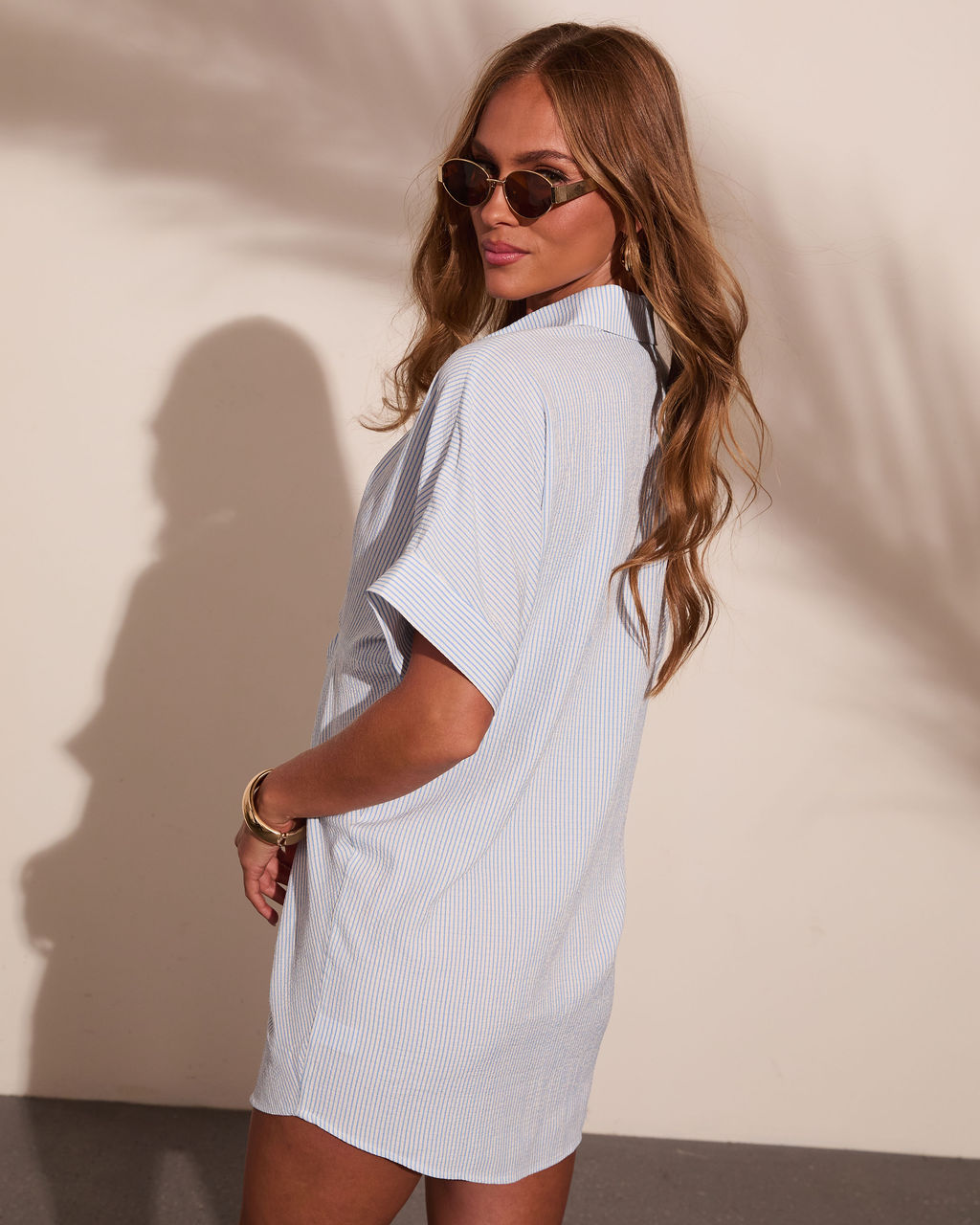 Luciah Twisted Striped Mini Shirt Dress