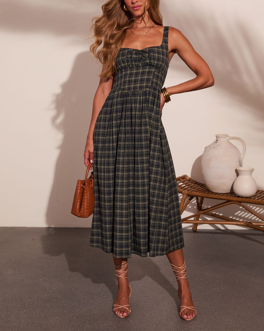 Meradeth Plaid Midi Dress
