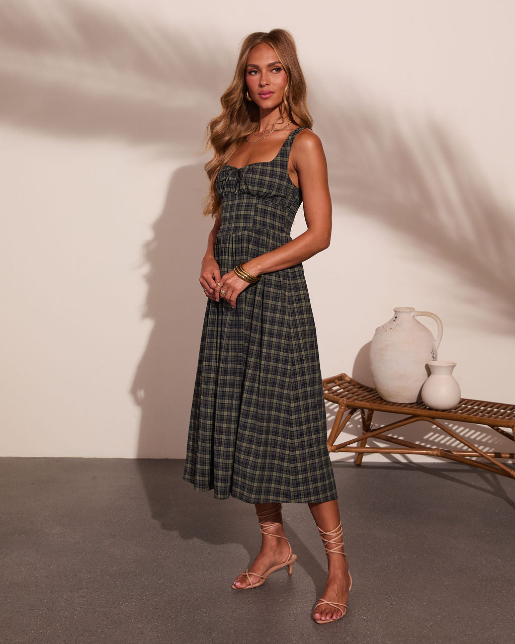Meradeth Plaid Midi Dress