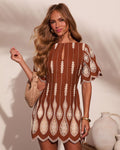 Sevenah Shift Embroidered Cut Out Lace Mini Dress