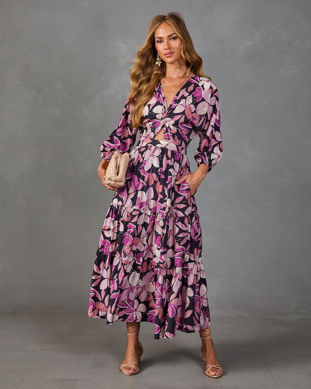 Heirloom Rose Floral Cut Out Maxi Dress