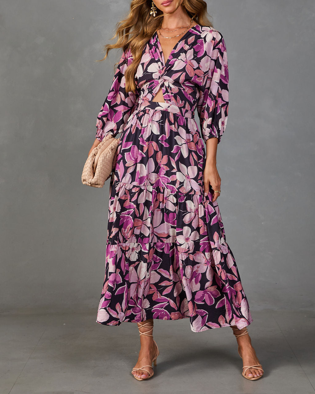 Heirloom Rose Floral Cut Out Maxi Dress