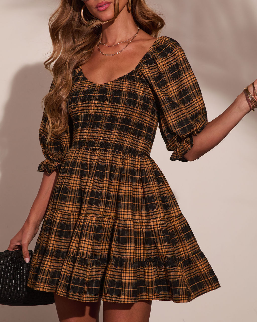 Chic Obsession Cotton Plaid Mini Dress