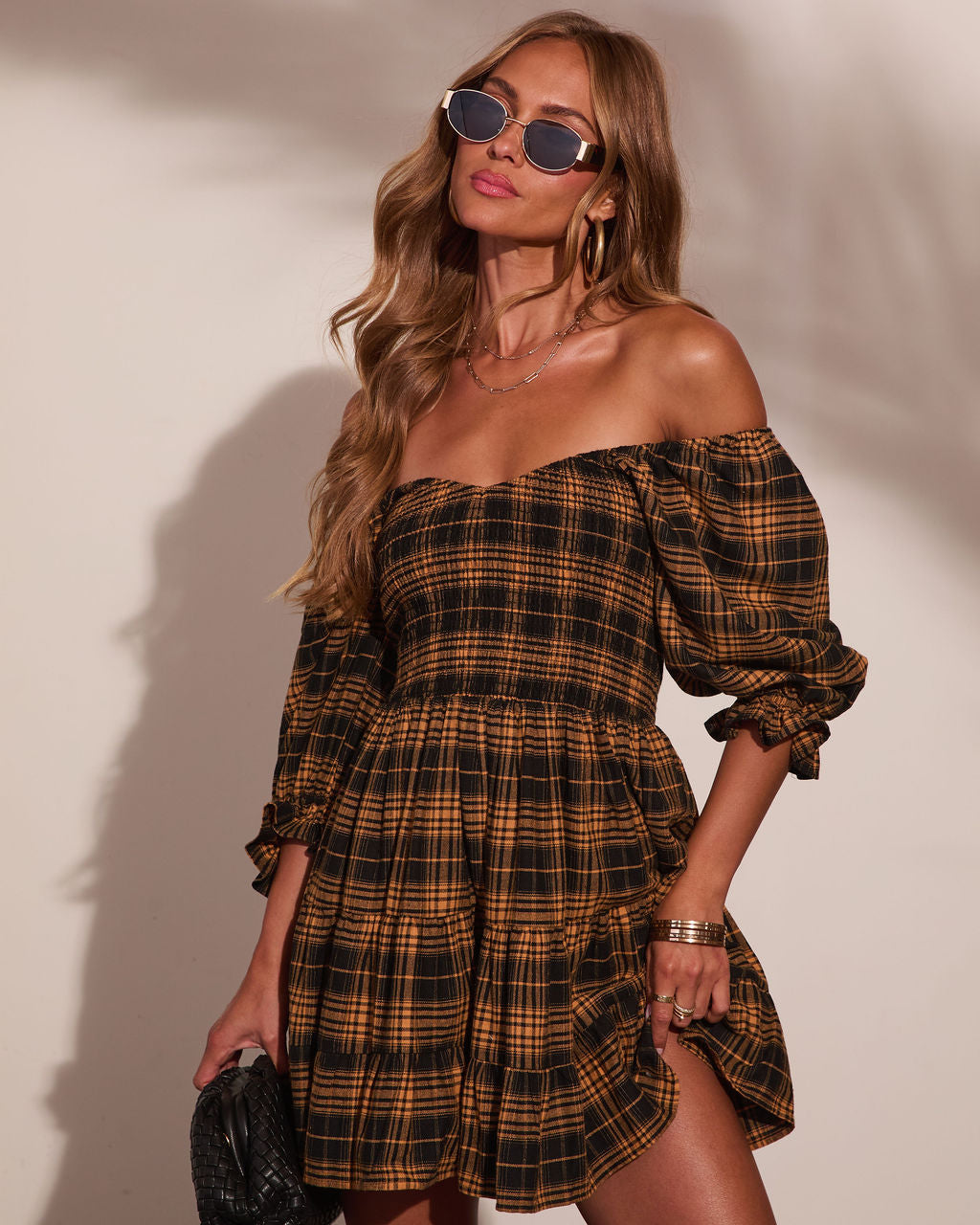 Chic Obsession Cotton Plaid Mini Dress
