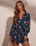 Botanical Dusk Floral Waist Tie Mini Dress