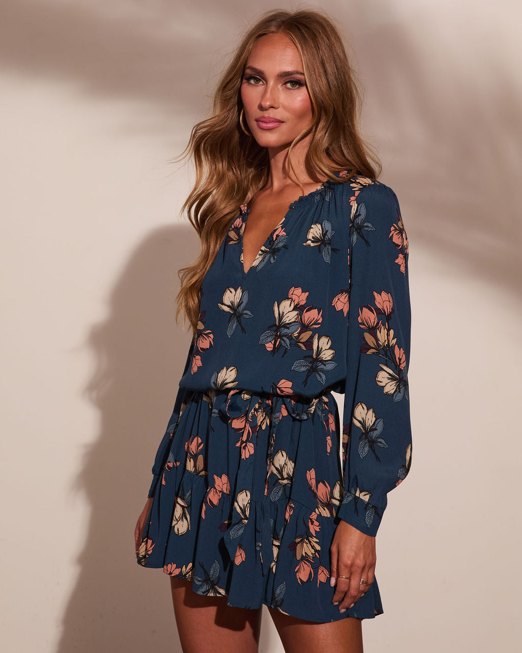 Botanical Dusk Floral Waist Tie Mini Dress