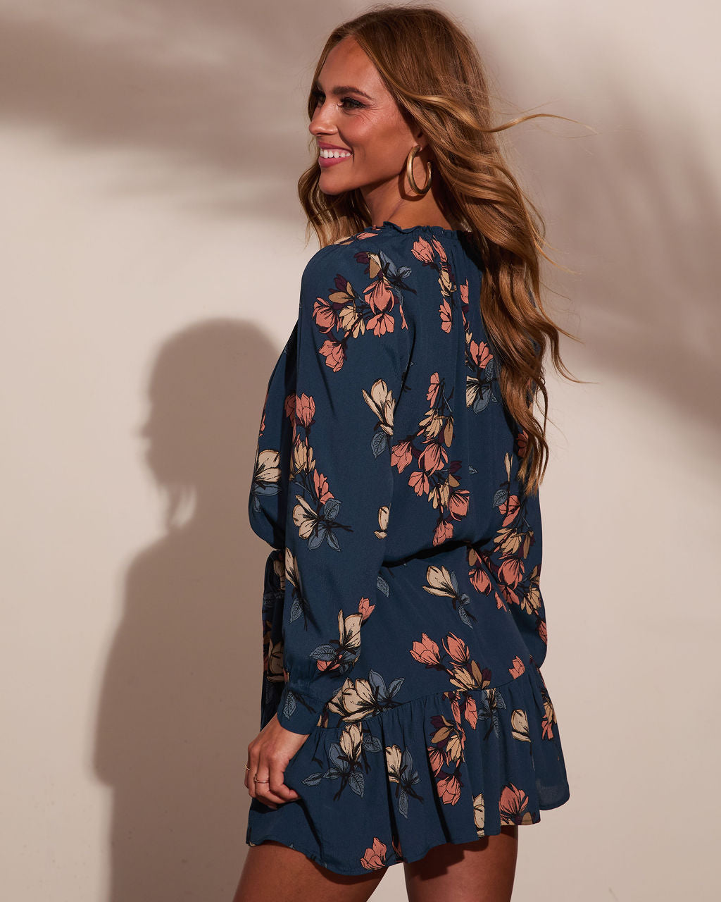 Botanical Dusk Floral Waist Tie Mini Dress