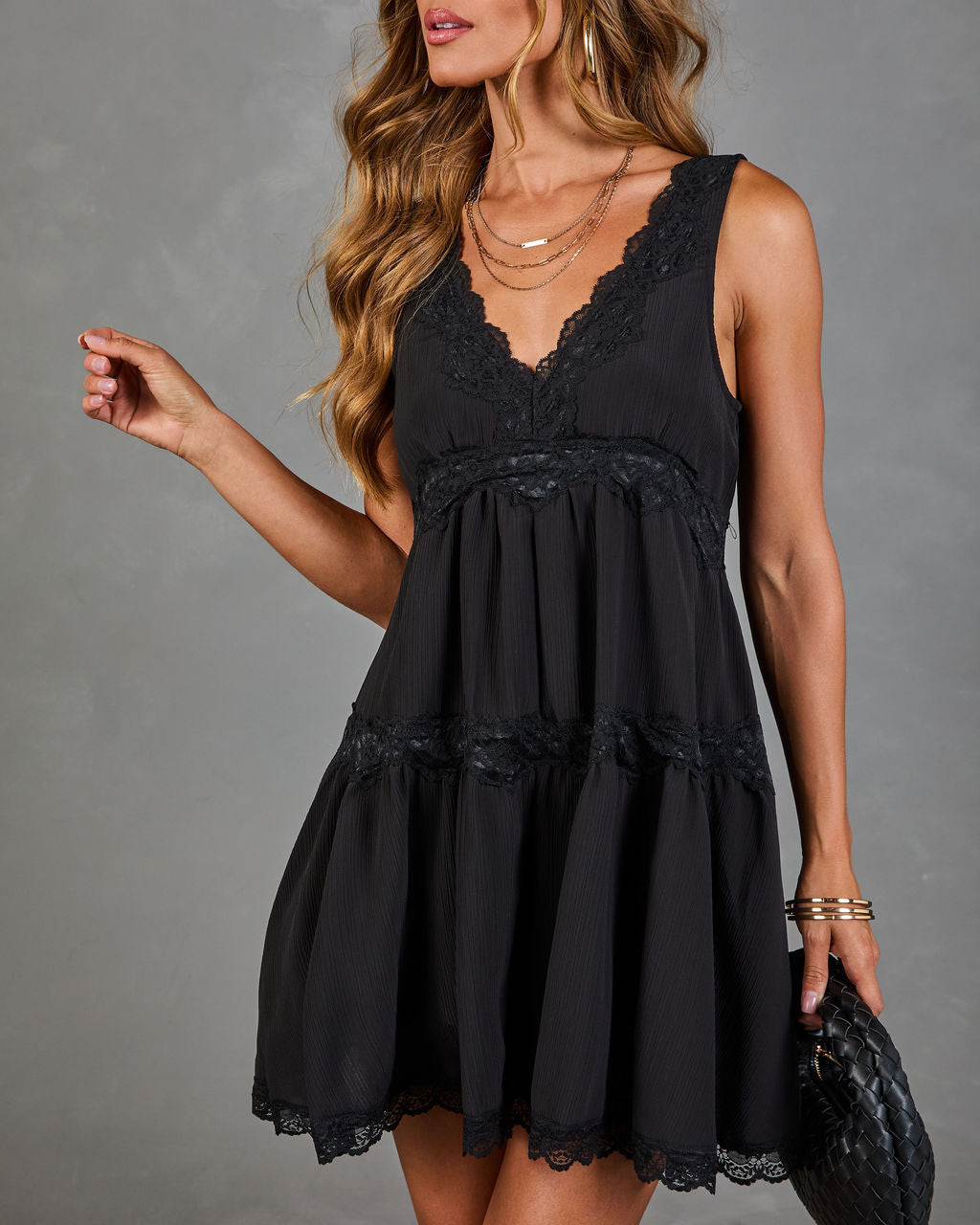Derline Lace Trim Mini Dress