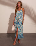 Evening Haze Pleated Floral Paisley Maxi Dress