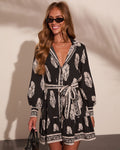 Wrenlie Abstract Waist Tie Mini Shirt Dress