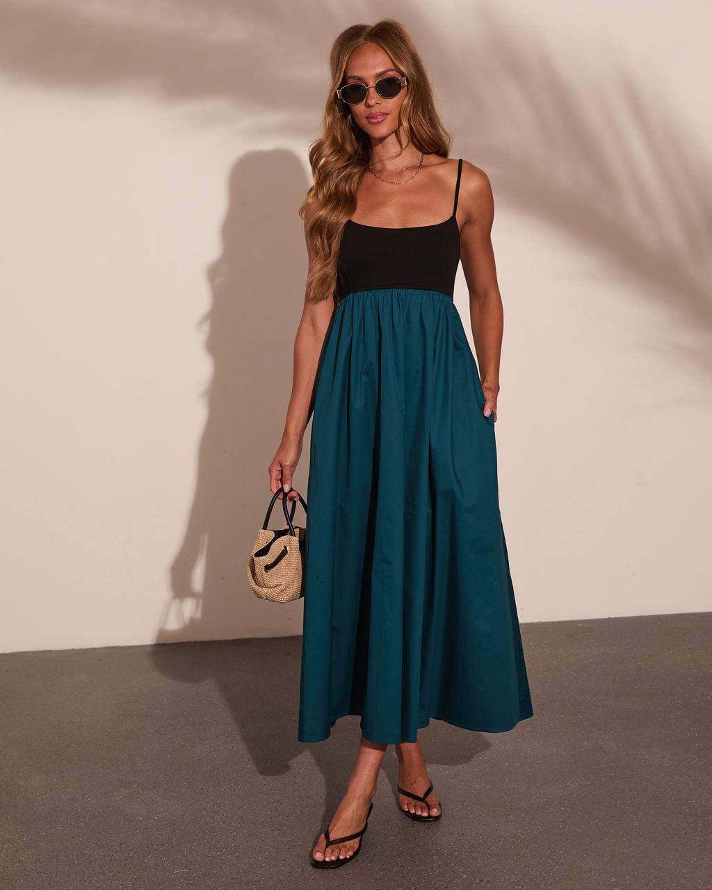 Quiet Terrace Cotton Color Block Maxi Dress