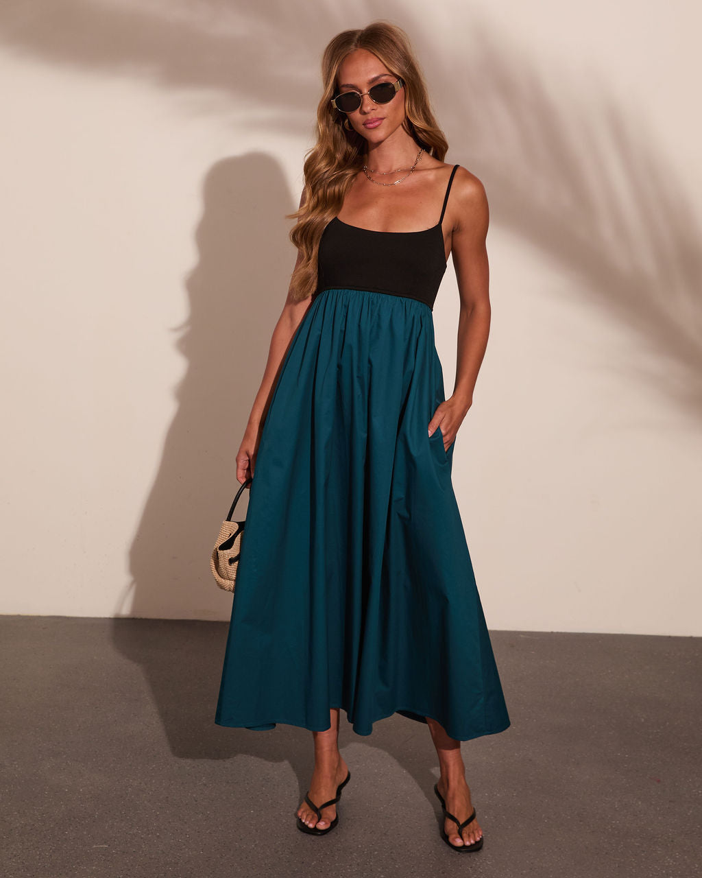 Quiet Terrace Cotton Color Block Maxi Dress