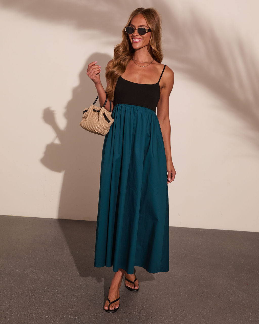 Quiet Terrace Cotton Color Block Maxi Dress