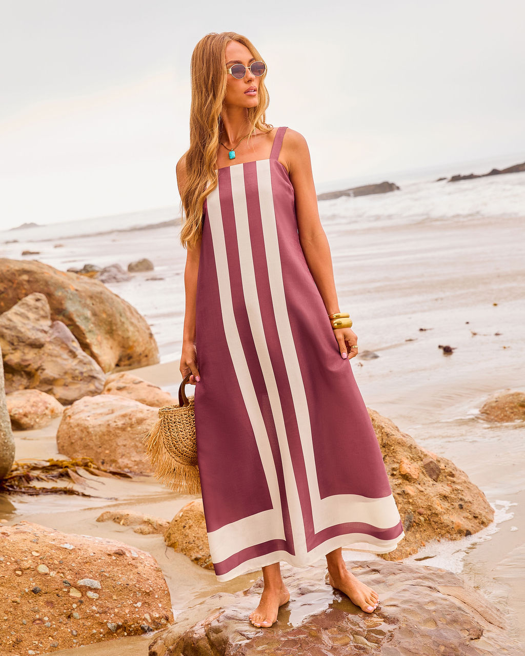 Heatwave Social Striped Shift Midi Dress