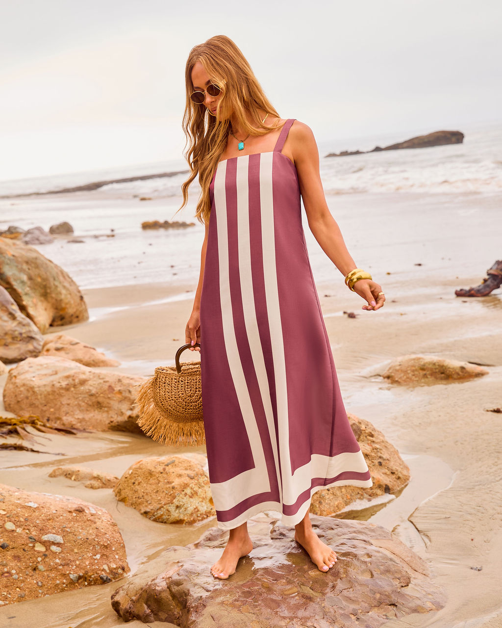 Heatwave Social Striped Shift Midi Dress