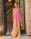 Adrenia Pleated Ombre Satin Maxi Dress