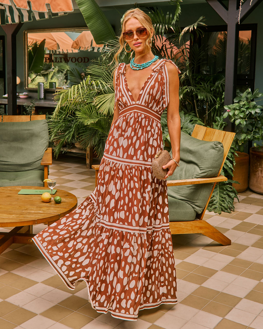 Selene Coast Abstract Dot Print Maxi Dress