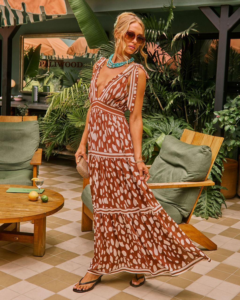 Selene Coast Abstract Dot Print Maxi Dress