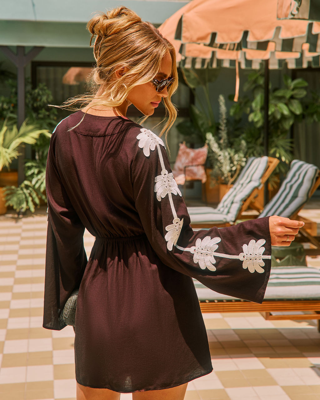 Palm Aura Tropical Linen Blend Cut Out Mini Dress