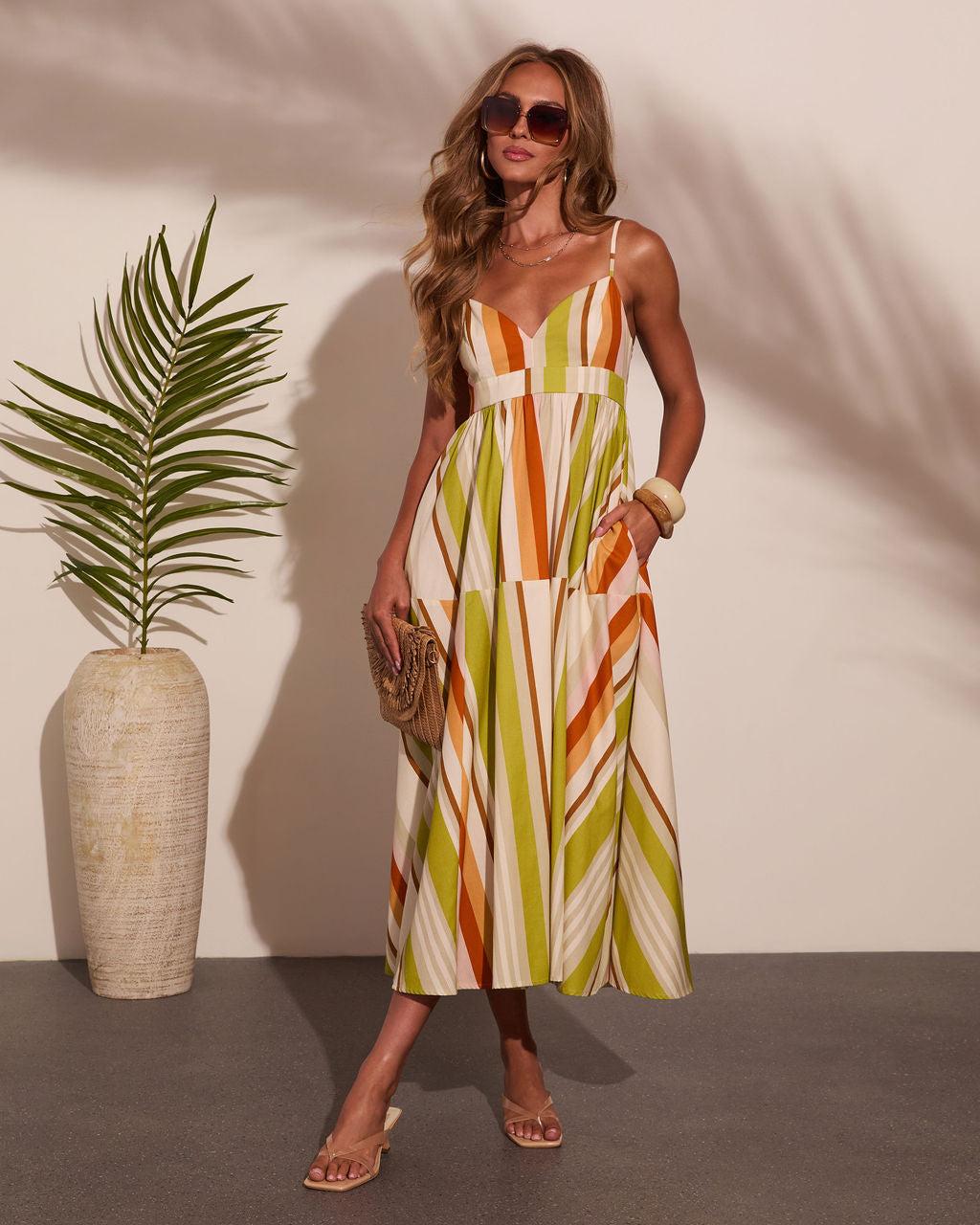 Ocean Stroll Cotton Striped Midi Dress