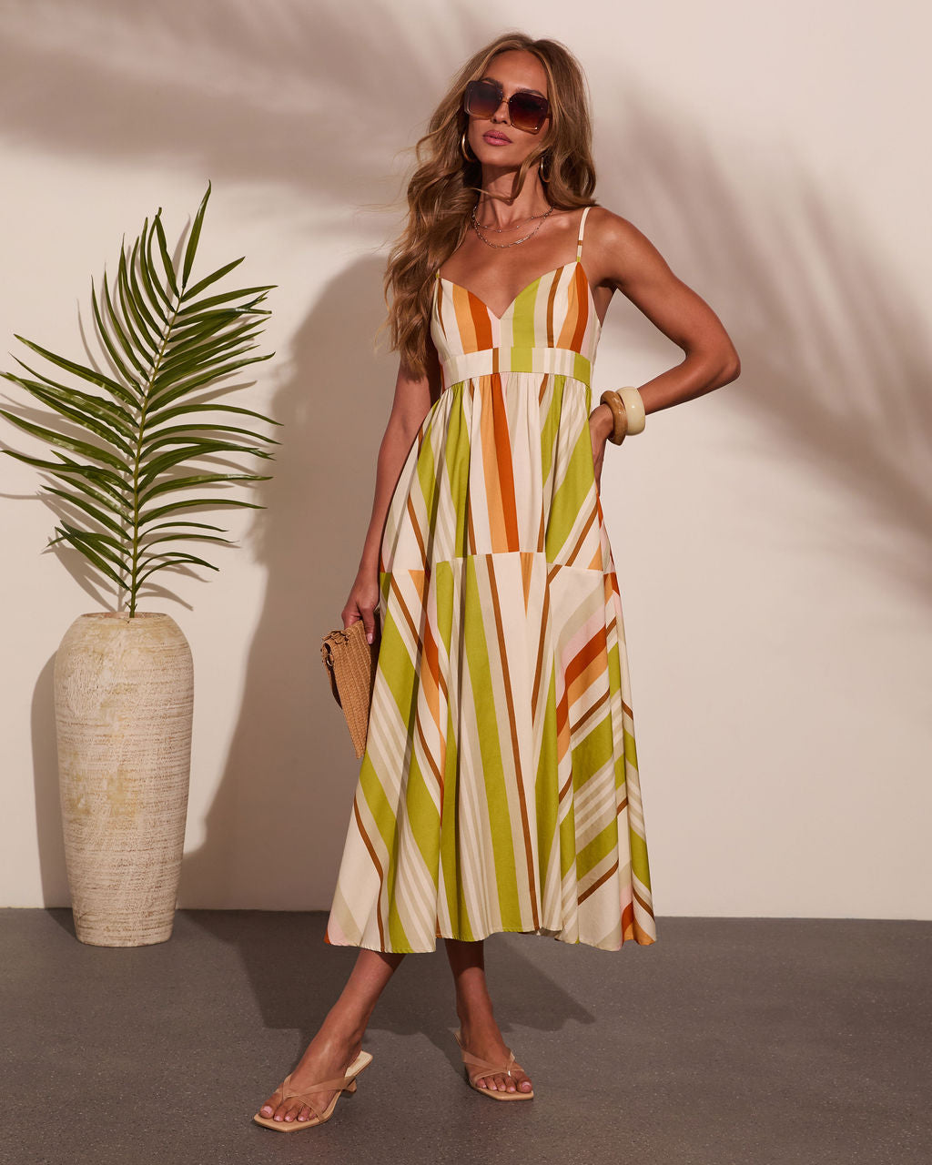Ocean Stroll Cotton Striped Midi Dress
