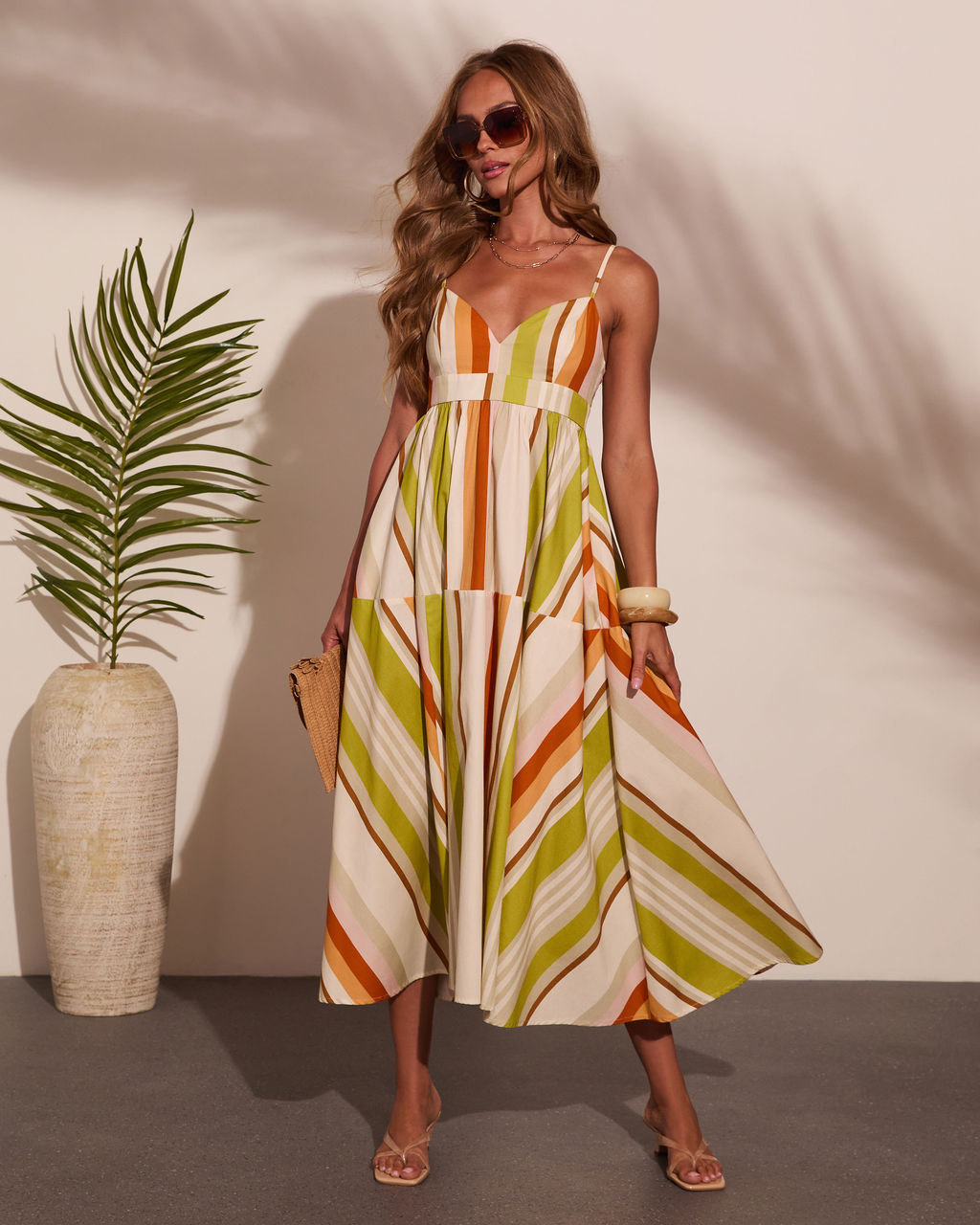 Ocean Stroll Cotton Striped Midi Dress