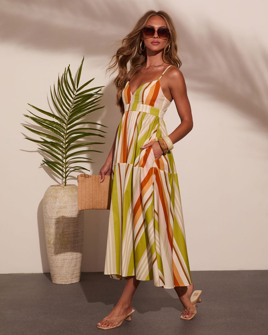 Ocean Stroll Cotton Striped Midi Dress