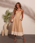 Harbor Standard Cotton Color Block Halter Neck Midi Dress