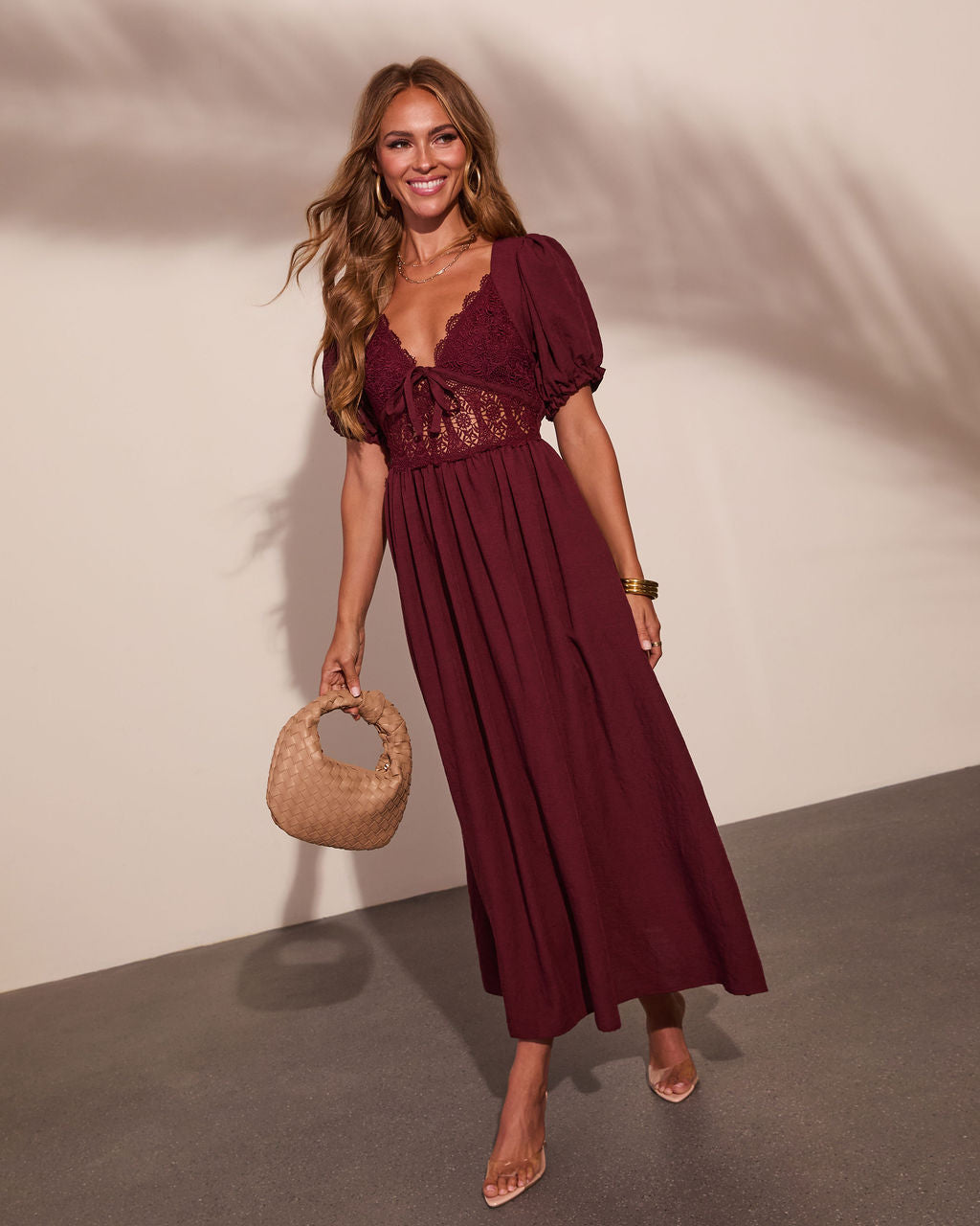Shelby Linen Blend Lace Bodice Maxi Dress